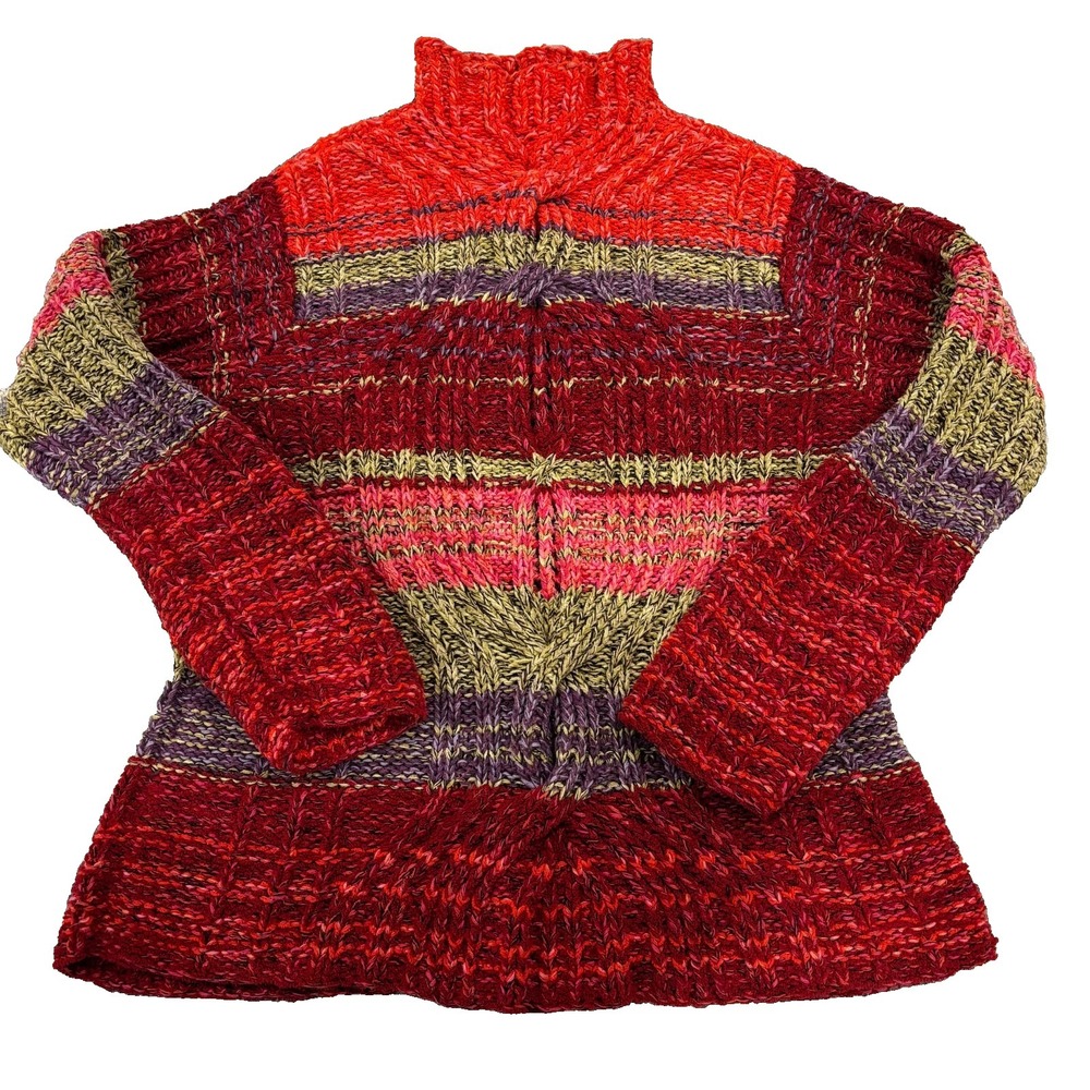 Vtg 90's Hand Knitted Sigrid Olsen Sport Chunky Cable Knit Striped Sweater Sz S
